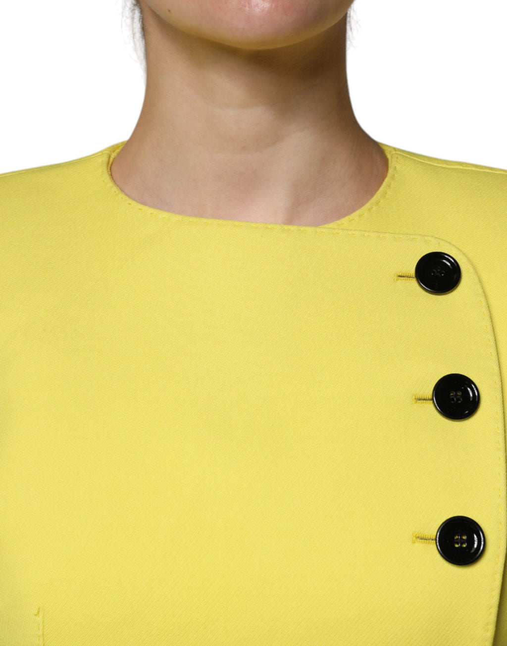 Dolce & Gabbana Zitronengelber Wollmantel mit langen Ärmeln und geteilter Jacke