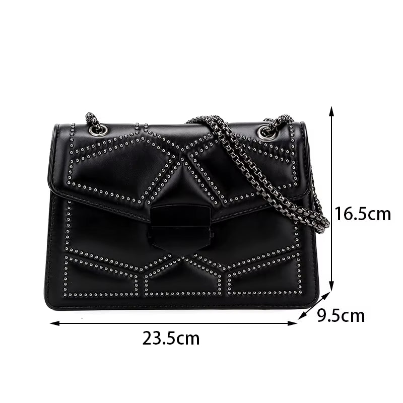 Yogodlns Vintage Rivet Chain Small Shoulder Bags for Women Flap PU Leather Fashion Small Square Crossbody Bag Designer Handbag