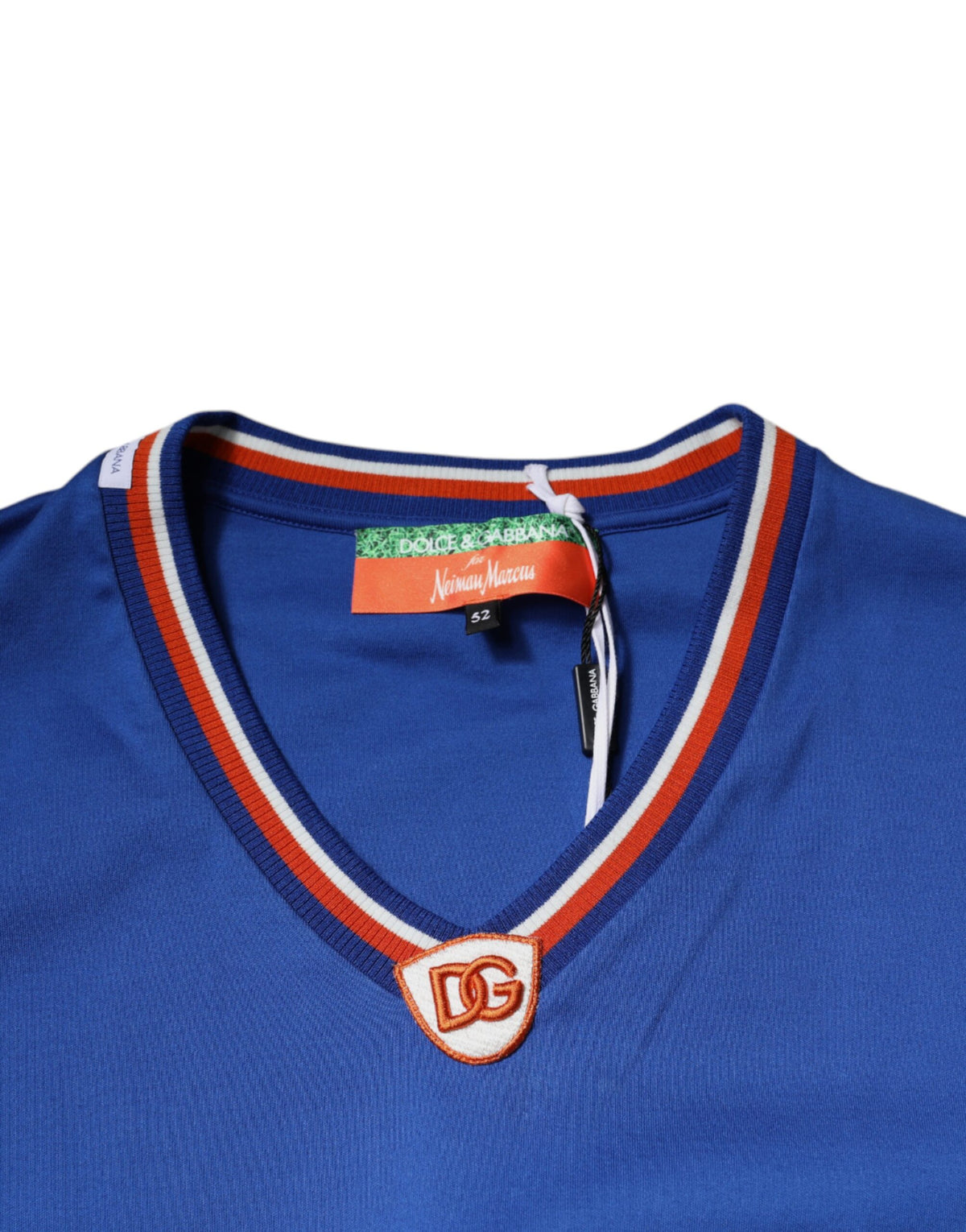 Dolce & Gabbana Blaues Logo-T-Shirt mit V-Ausschnitt und kurzen Ärmeln
