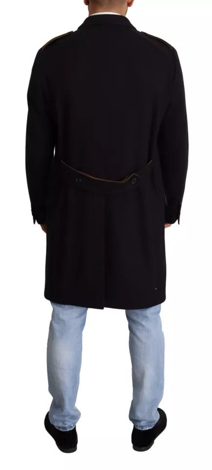 Dolce & Gabbana Blauer Trenchcoat Lange Wollstretchjacke