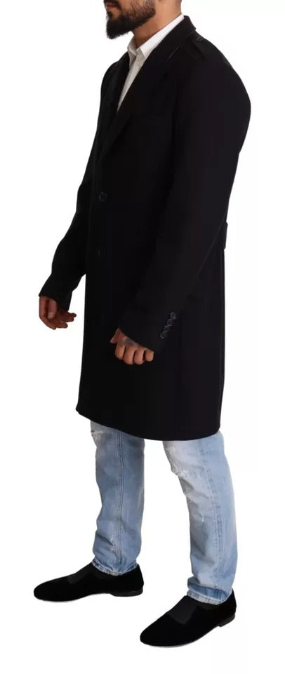 Dolce & Gabbana Blauer Trenchcoat Lange Wollstretchjacke