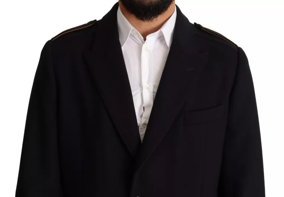 Dolce & Gabbana Blauer Trenchcoat Lange Wollstretchjacke