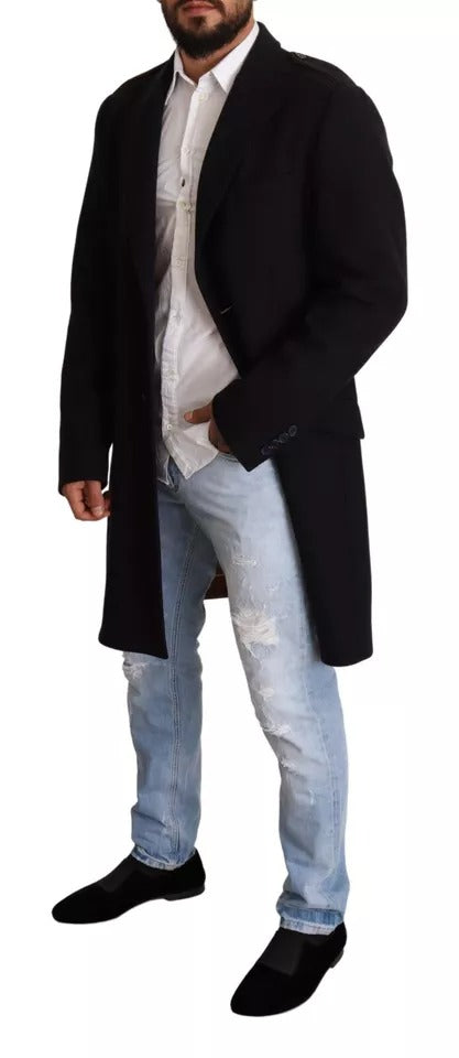 Dolce & Gabbana Blauer Trenchcoat Lange Wollstretchjacke