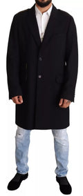 Dolce & Gabbana Blauer Trenchcoat Lange Wollstretchjacke