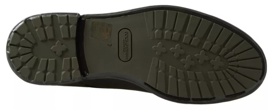 Dolce & Gabbana Grünes Leder Gummisohle Kleid Schuhe