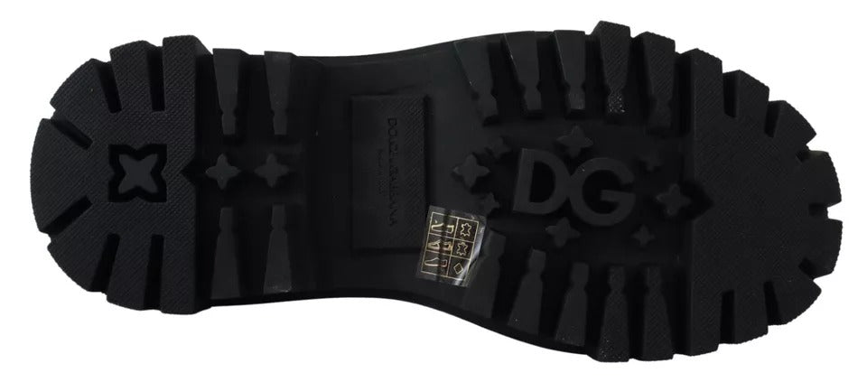 Dolce & Gabbana Schwarze Leder Trekking Derby verschönerte Schuhe