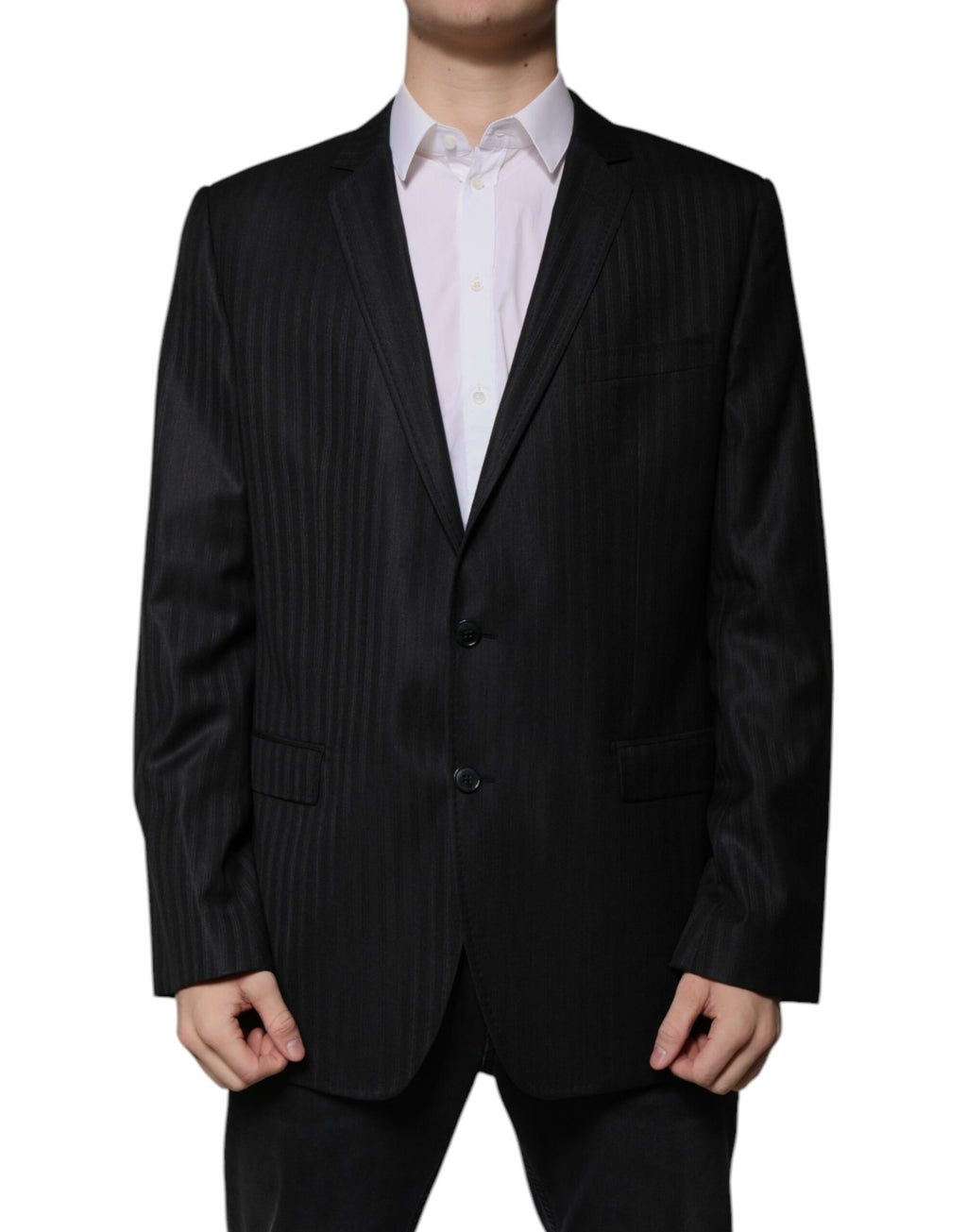 Dolce & Gabbana Schwarz gestreifter einreihiger Blazer aus Wolle