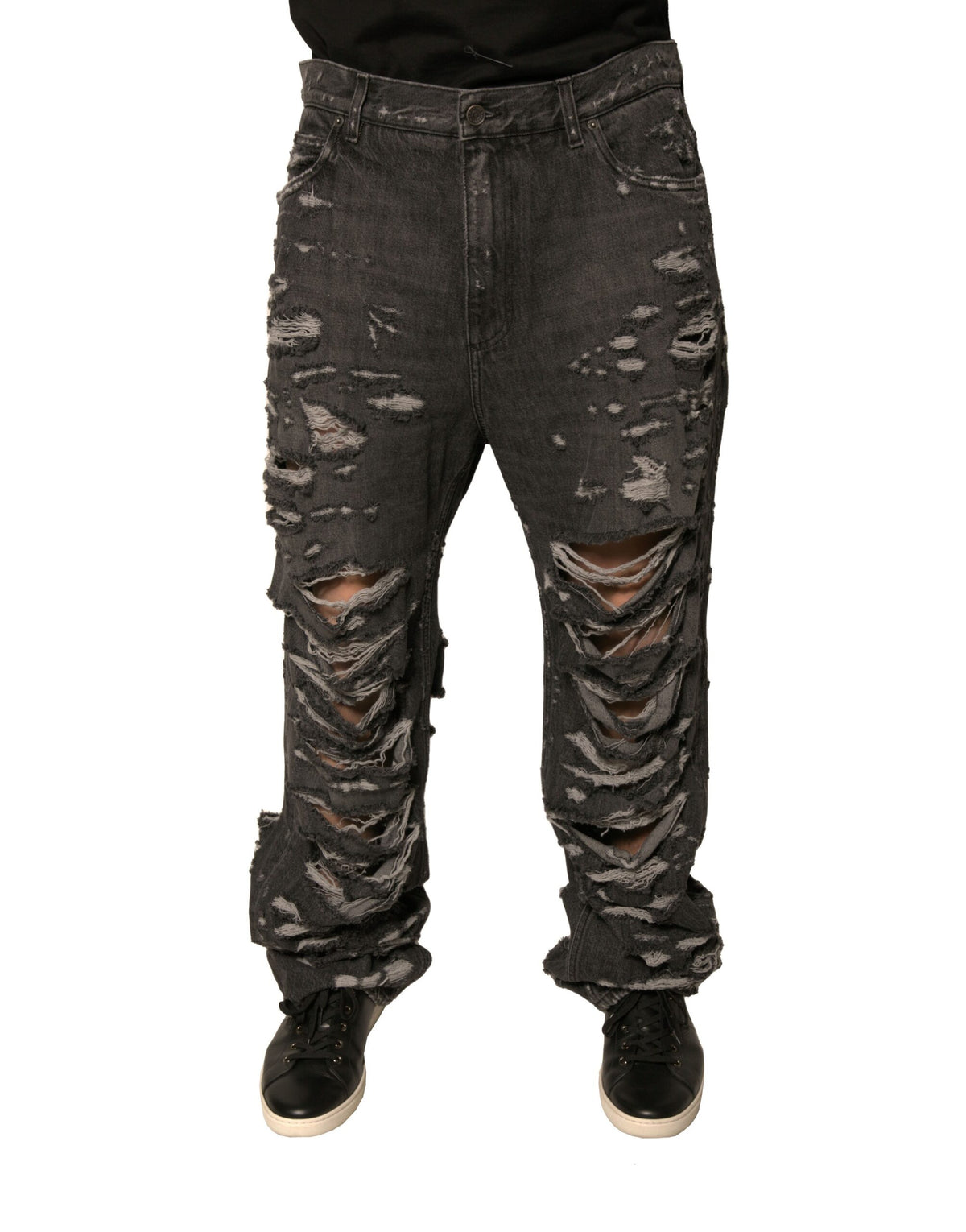 Dolce & Gabbana Graue zerfledderte Baumwolle gerade Männer Denim Jeans