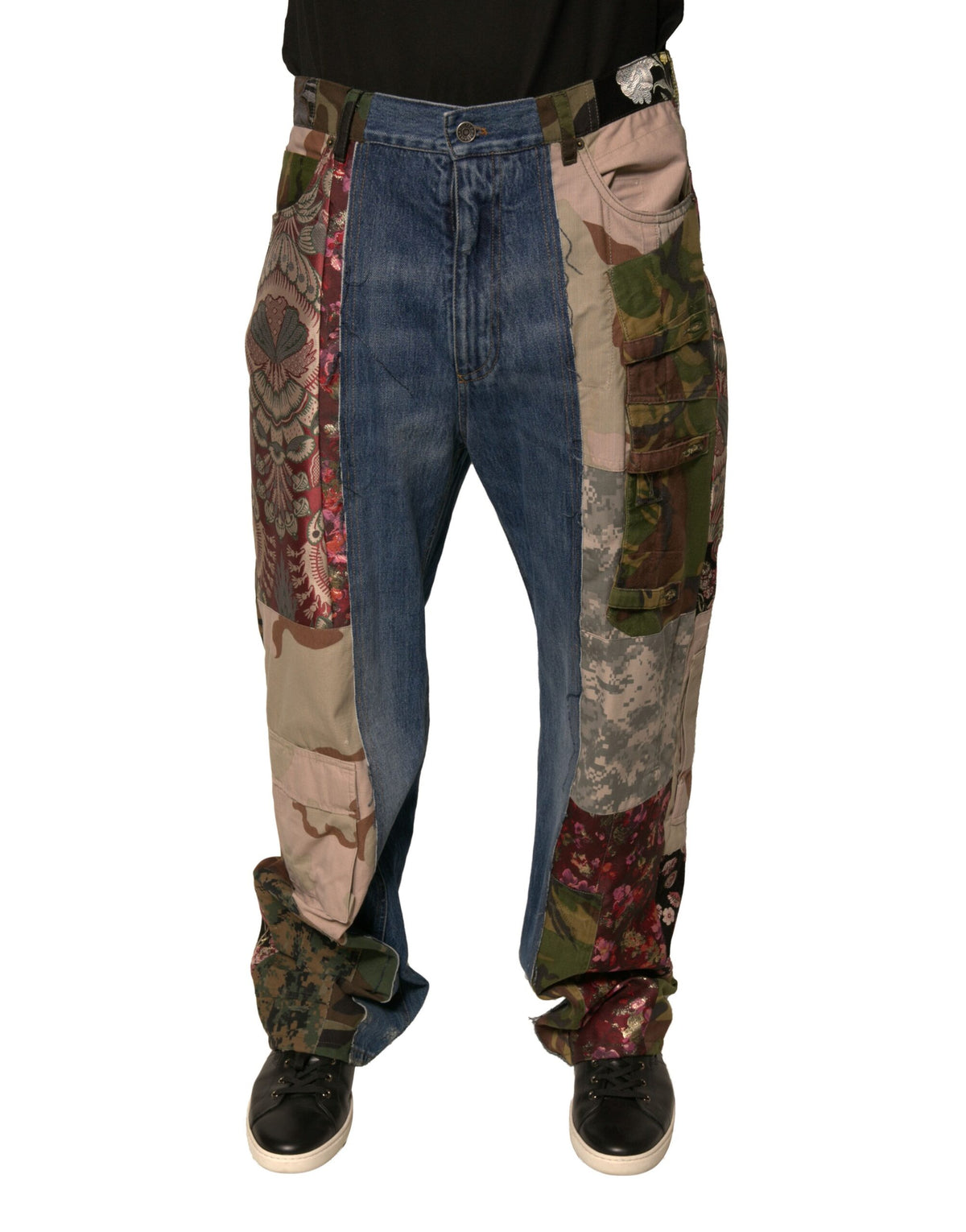 Dolce & Gabbana Blaue Patchwork-Baumwolle Straight Denim Jeans