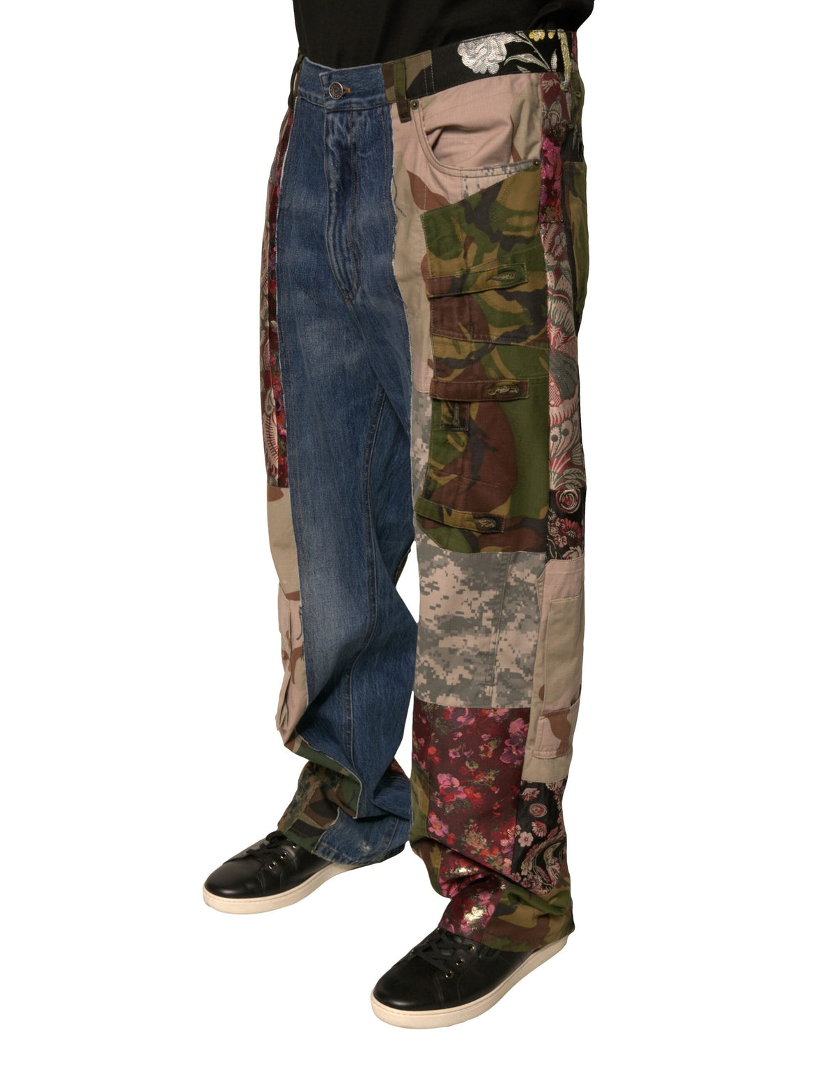 Dolce & Gabbana Blaue Patchwork-Baumwolle Straight Denim Jeans