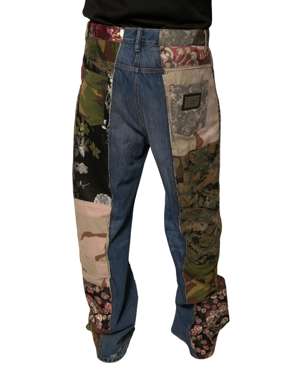 Dolce & Gabbana Blaue Patchwork-Baumwolle Straight Denim Jeans