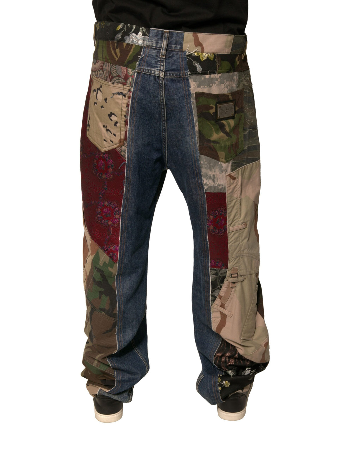 Dolce & Gabbana Blaue Patchwork-Baumwolle Straight Denim Jeans