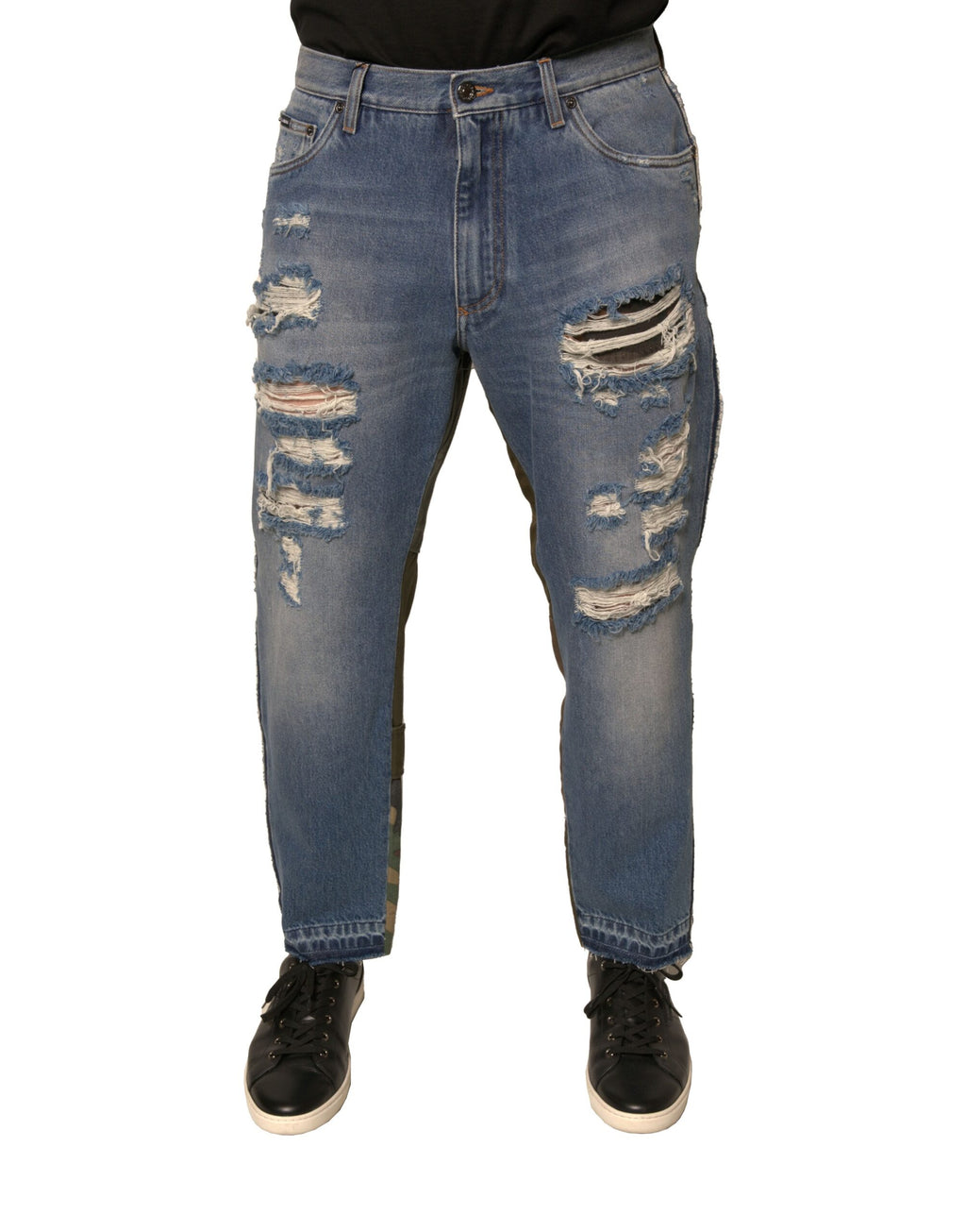 Dolce & Gabbana Blaue zerfledderte Straight Cropped Denim Jeans