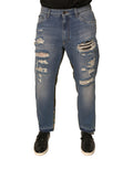 Dolce & Gabbana Blaue zerfledderte Straight Cropped Denim Jeans