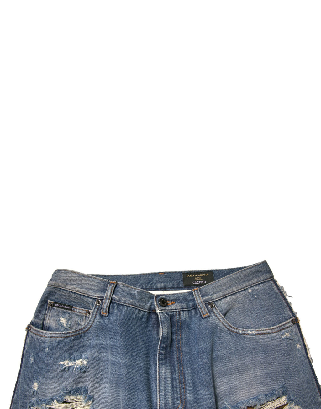Dolce & Gabbana Blaue zerfledderte Straight Cropped Denim Jeans