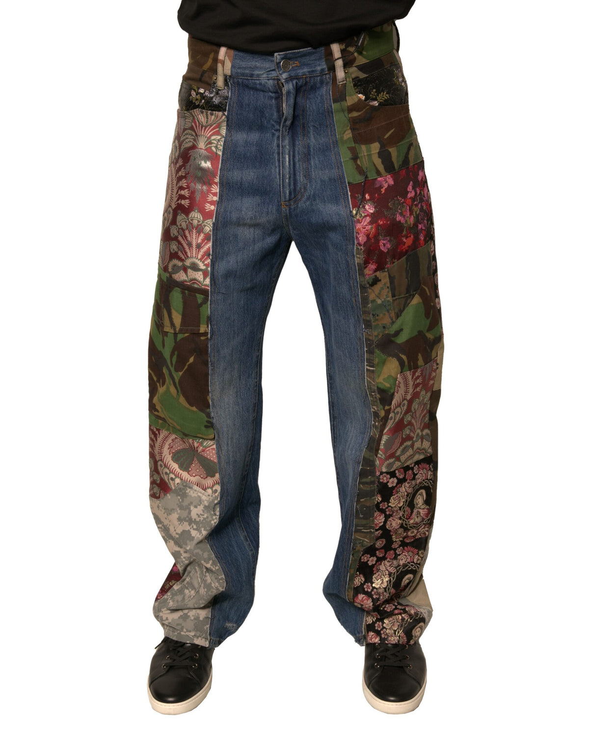 Dolce & Gabbana Blaue Patchwork-Baumwolle Straight Denim Jeans
