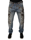 Dolce & Gabbana Hellblaue bestickte Skinny Denim Jeans