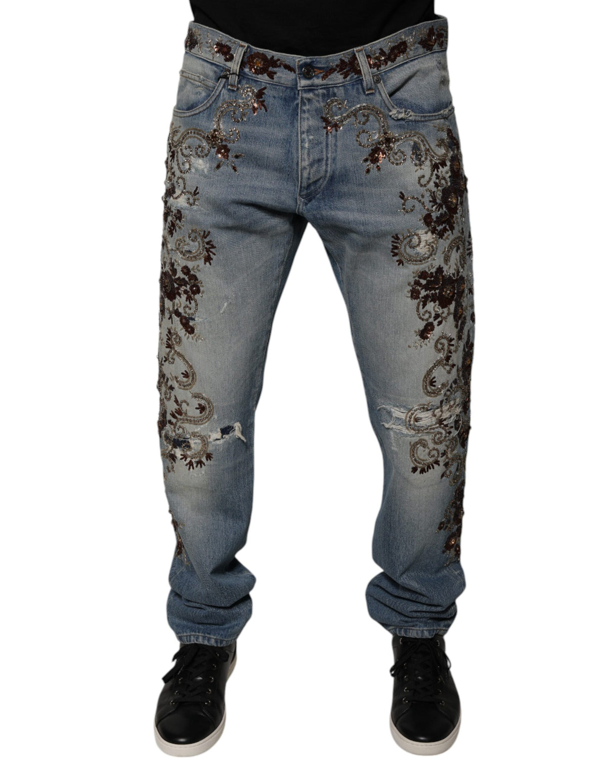 Dolce & Gabbana Hellblaue bestickte Skinny Denim Jeans