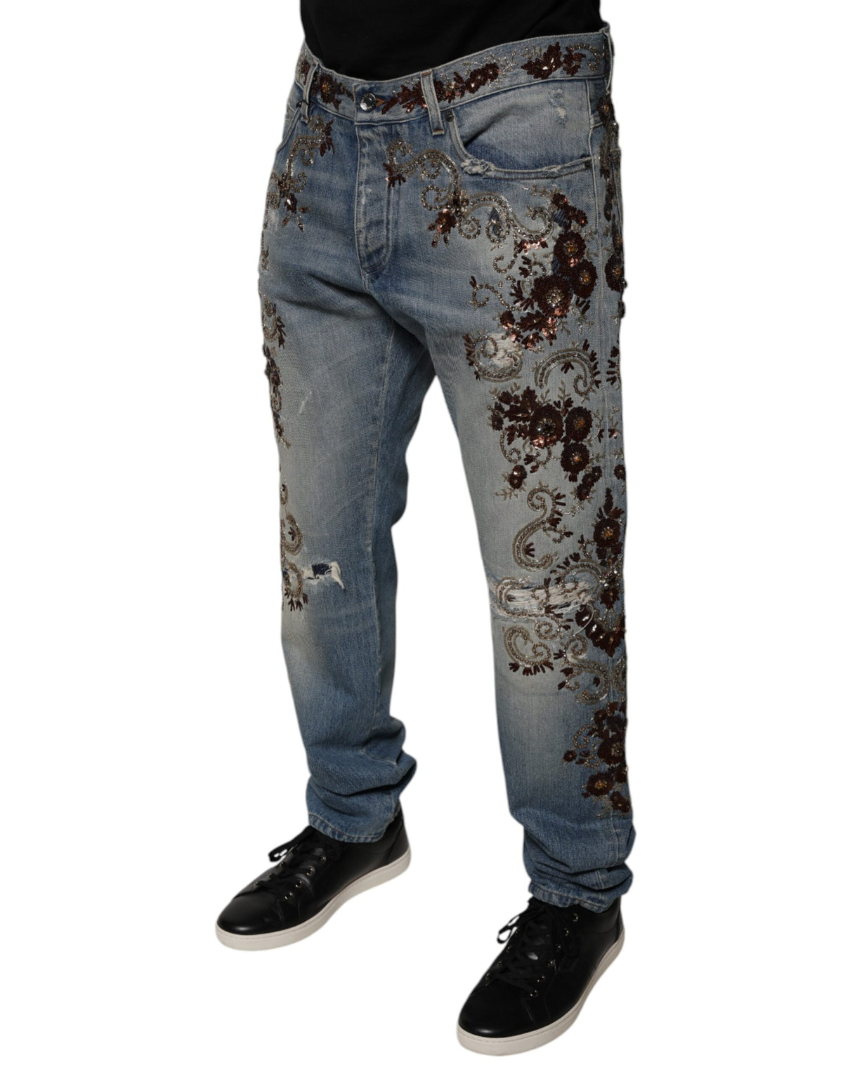 Dolce & Gabbana Hellblaue bestickte Skinny Denim Jeans