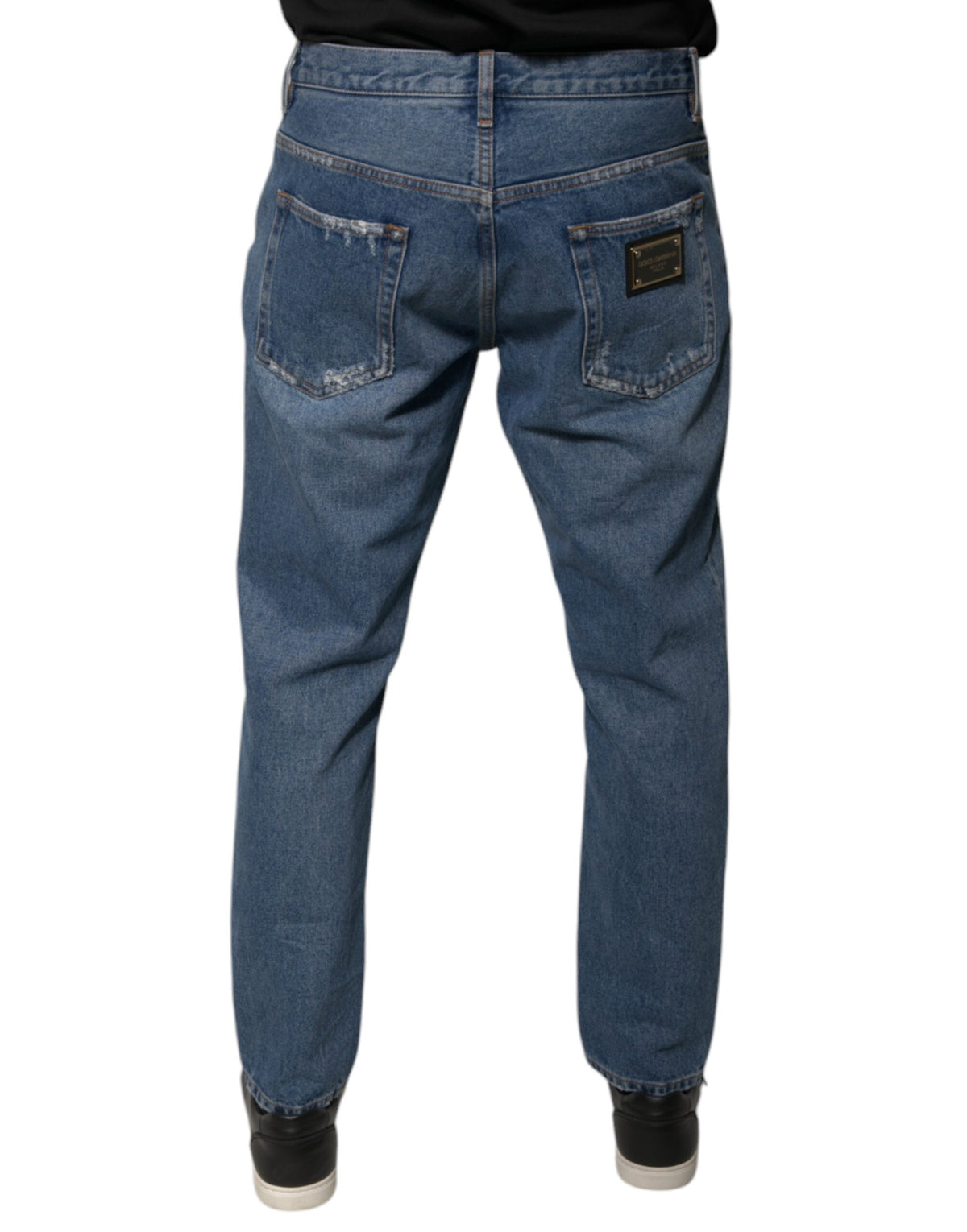 Dolce & Gabbana Blaue Baumwolle Logo Männer Lose Denim Jeans