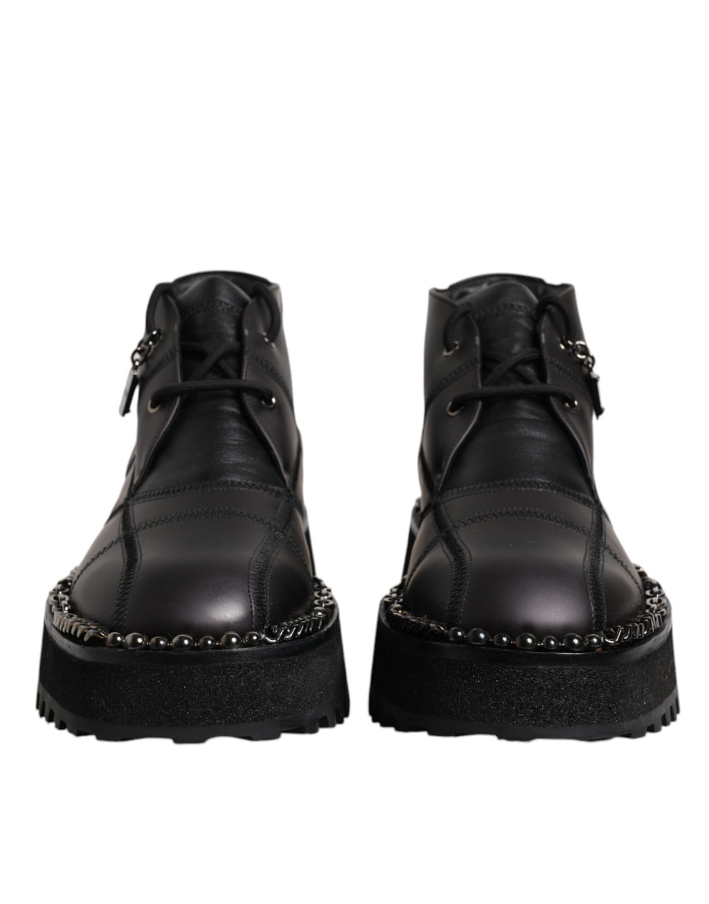 Dolce & Gabbana Schwarze Leder Schnürstiefeletten Schuhe
