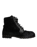Dolce & Gabbana Schwarze Pony Style Leder Mid Calf Stiefel Schuhe