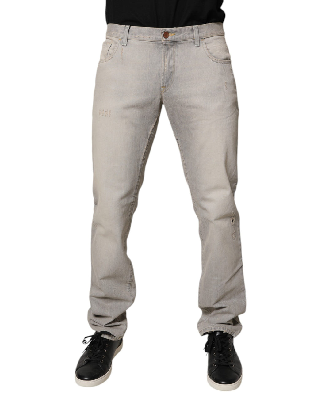Dolce & Gabbana Hellgraue Skinny Denim Jeans aus Baumwolle