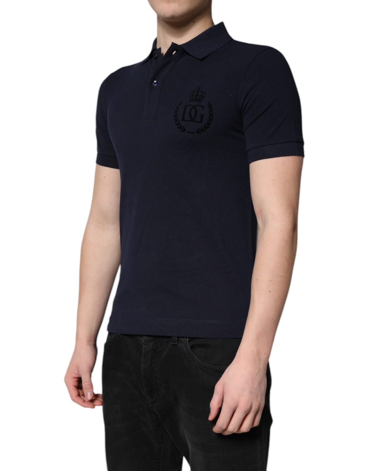 Dolce & Gabbana Dunkelblaues Baumwollkronen-Polo-T-Shirt mit Kragen