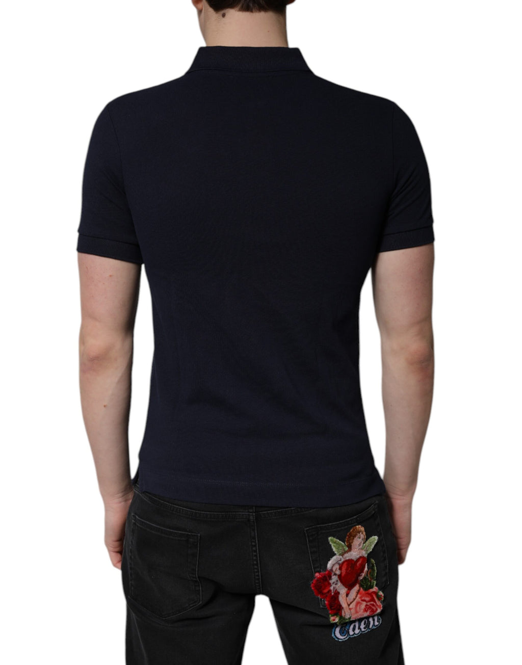 Dolce & Gabbana Dunkelblaues Baumwollkronen-Polo-T-Shirt mit Kragen