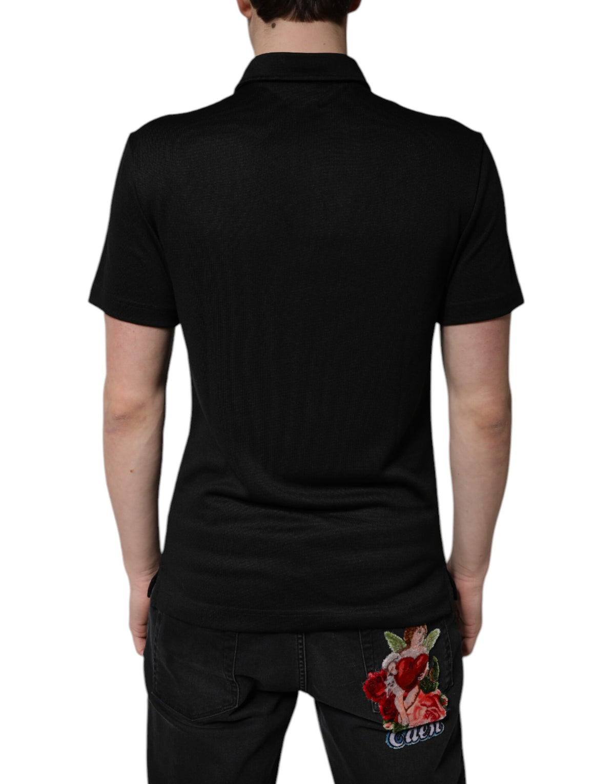Dolce & Gabbana Schwarzes Polyester DG Logo Poloshirt mit Kragen