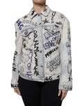 Dolce & Gabbana Hellblaue Graffiti-Denimjacke mit Knopfleiste