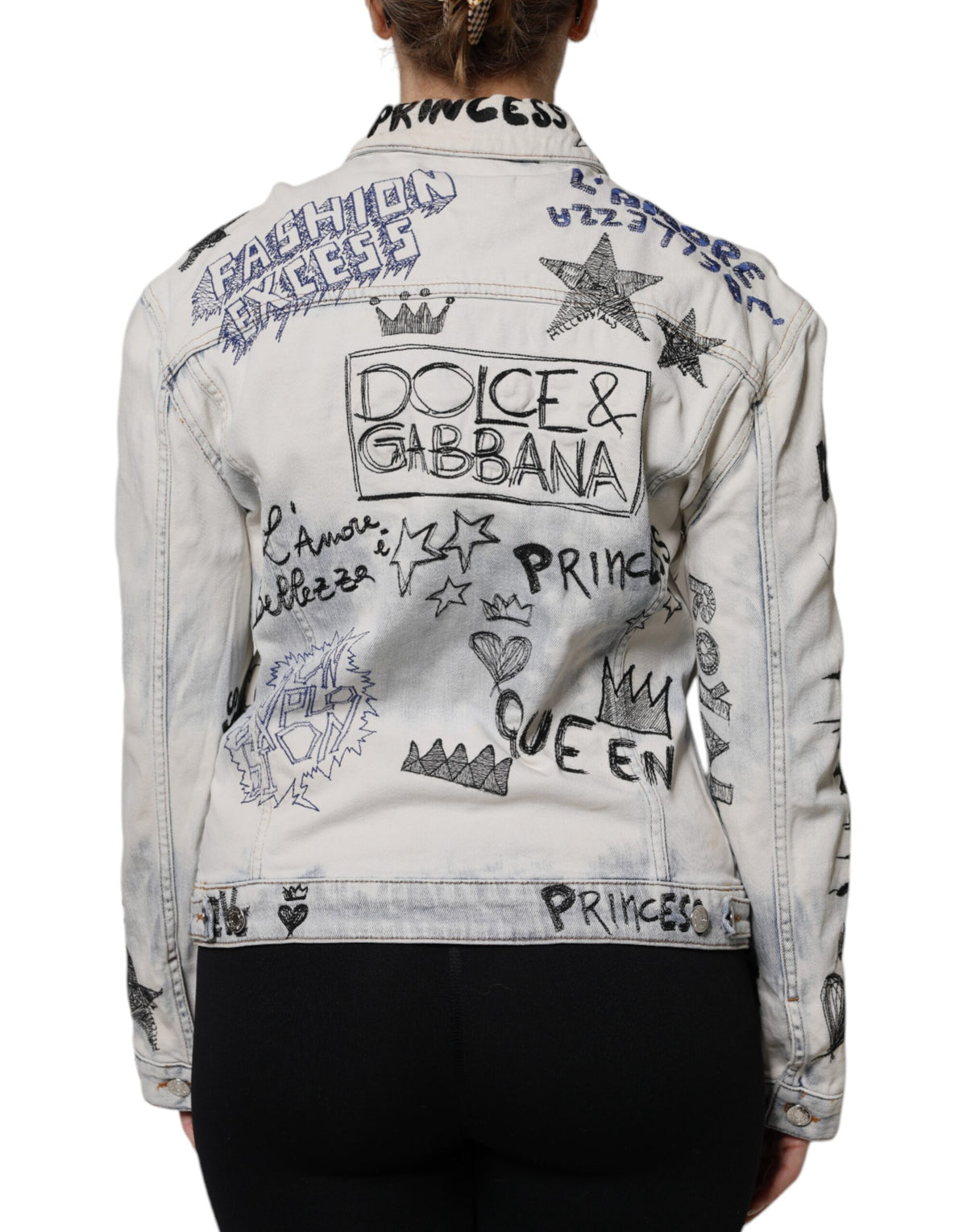 Dolce & Gabbana Hellblaue Graffiti-Denimjacke mit Knopfleiste