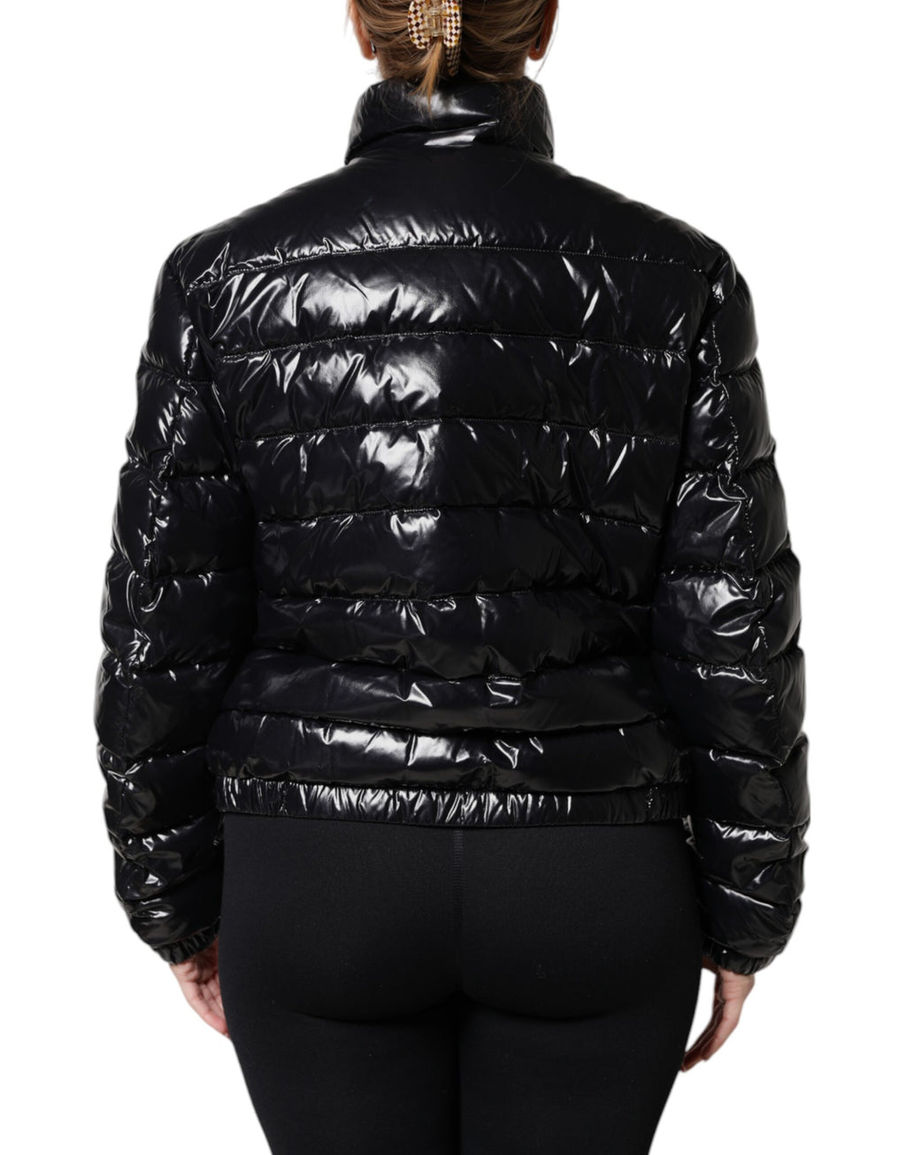 Dolce & Gabbana Schwarze Logo-Plakette Full Zip Pufferjacke