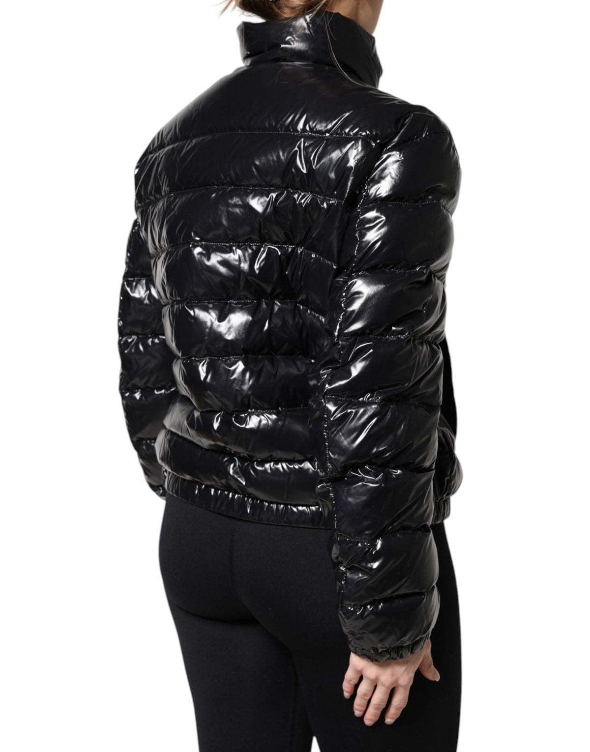 Dolce & Gabbana Schwarze Logo-Plakette Full Zip Pufferjacke