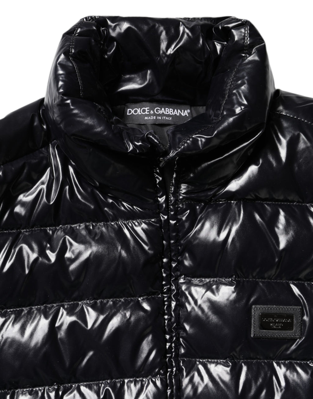 Dolce & Gabbana Schwarze Logo-Plakette Full Zip Pufferjacke
