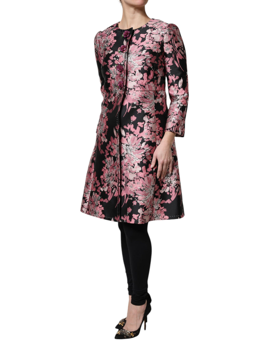 Dolce & Gabbana Rosa Schwarz Floral Brokat Trenchcoat Jacke