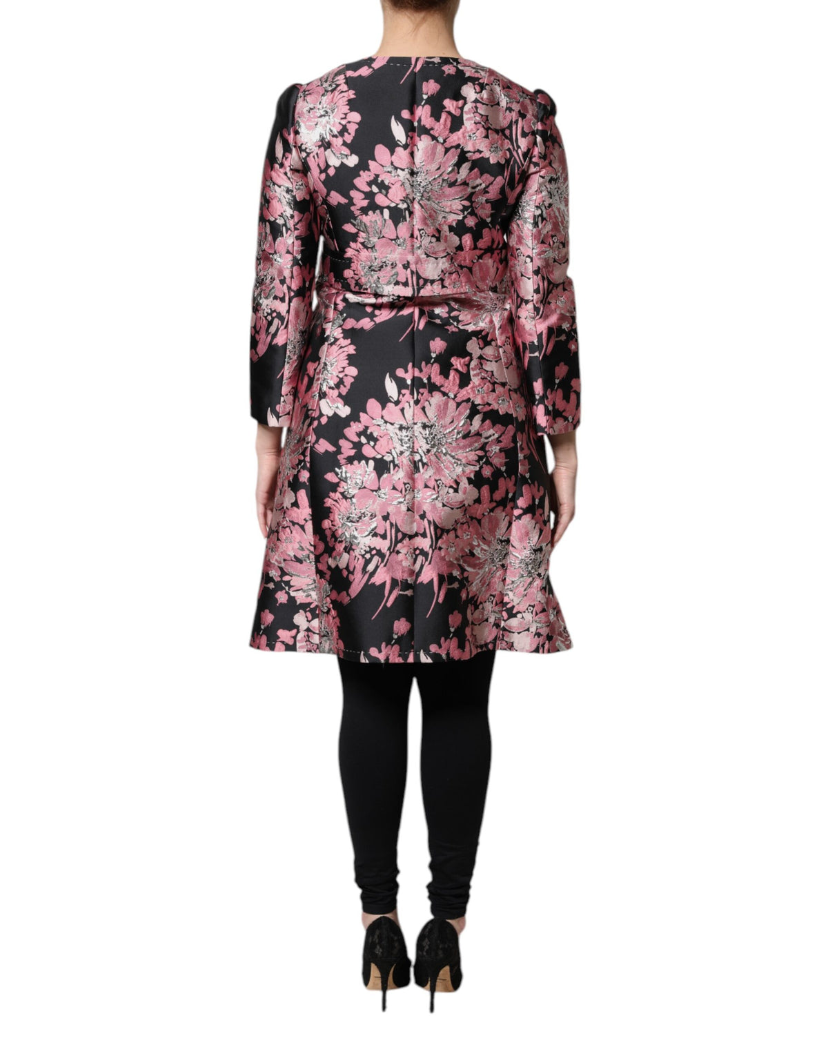 Dolce & Gabbana Rosa Schwarz Floral Brokat Trenchcoat Jacke