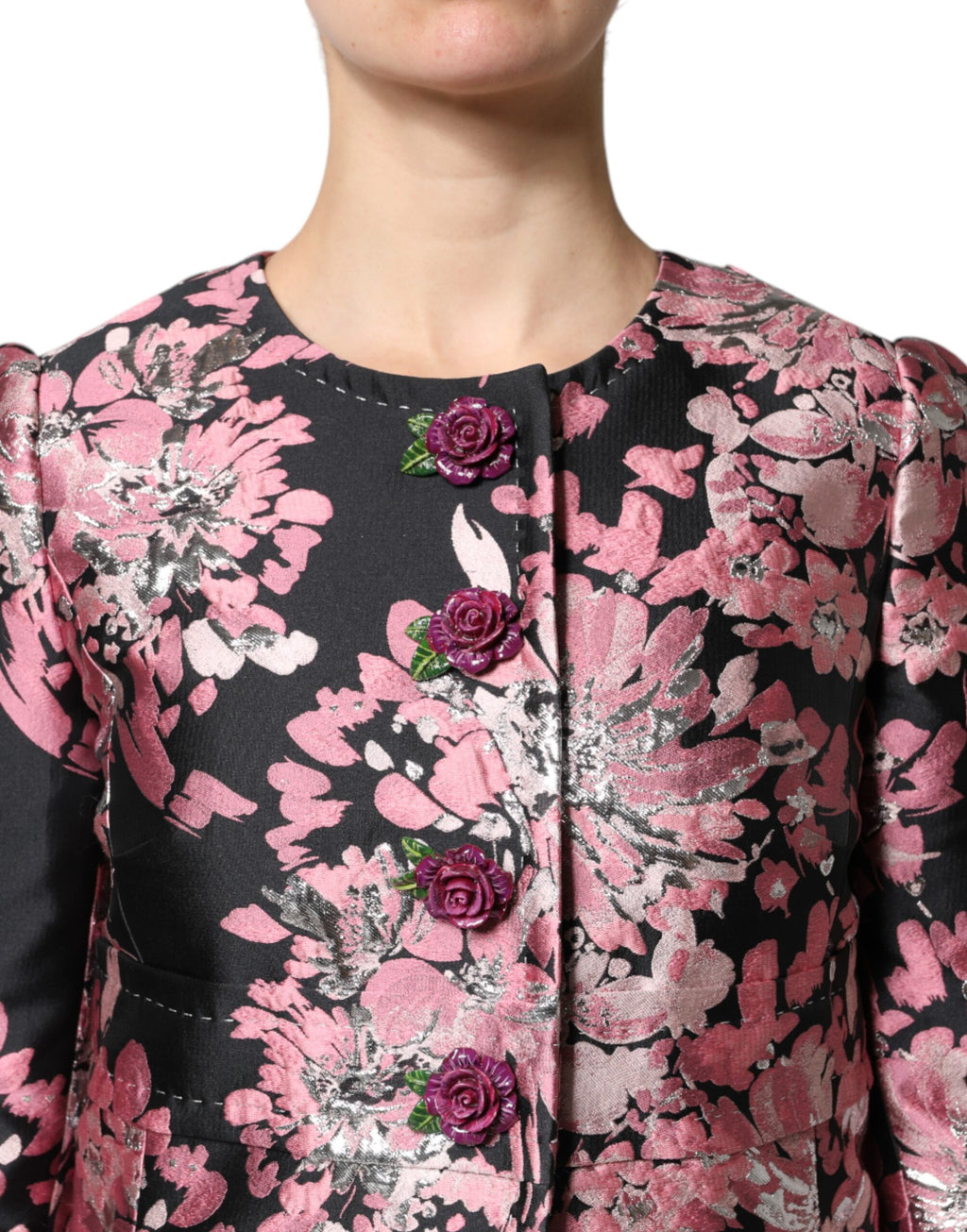Dolce & Gabbana Rosa Schwarz Floral Brokat Trenchcoat Jacke