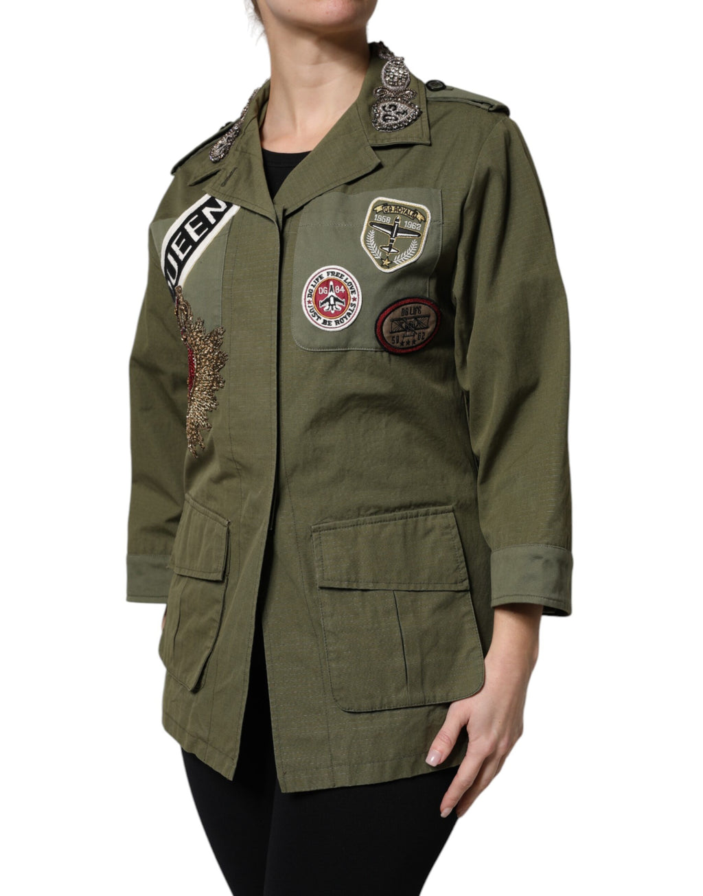 Dolce & Gabbana Militärgrüner verschnörkelter Mantel Jacke Queen