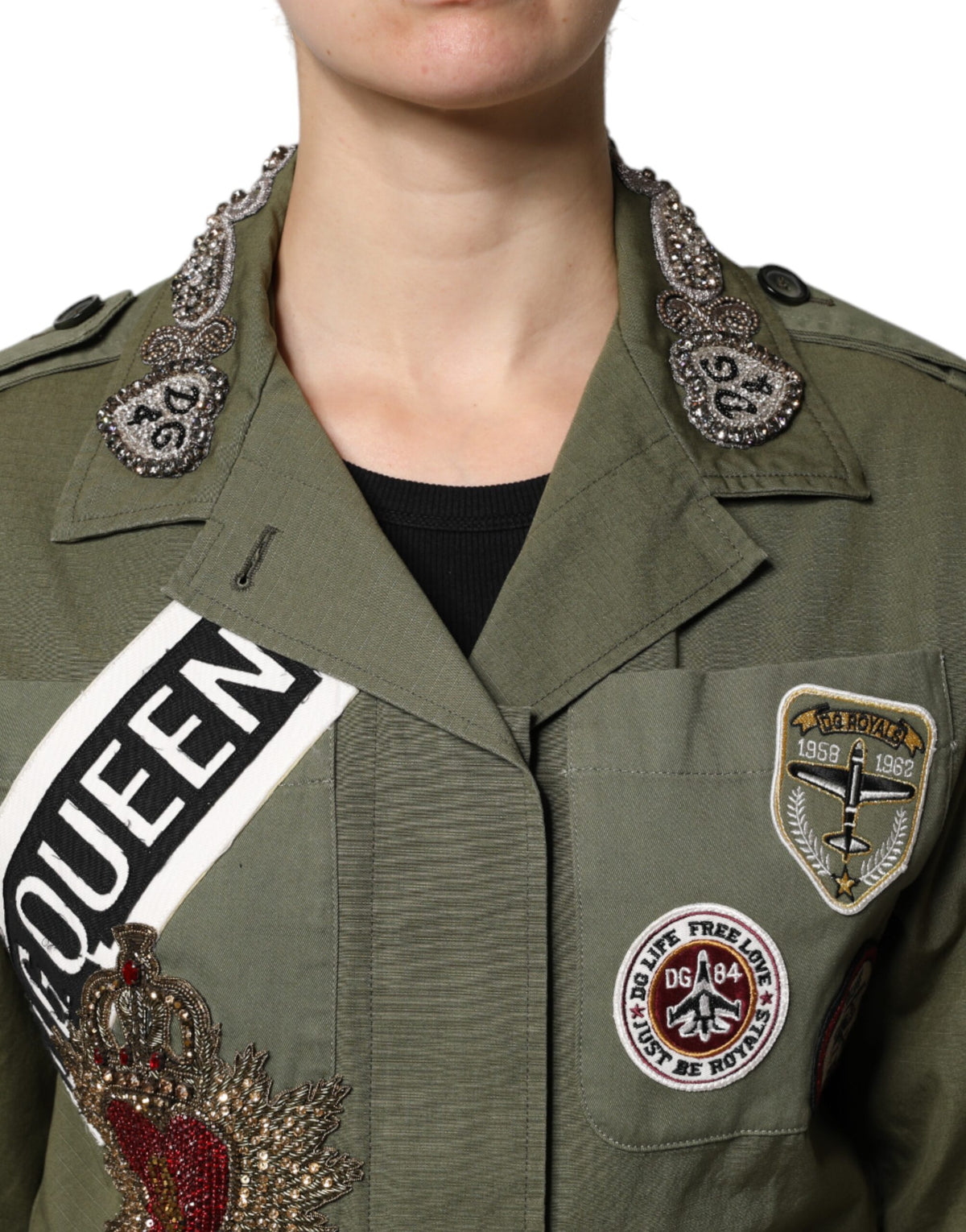 Dolce & Gabbana Militärgrüner verschnörkelter Mantel Jacke Queen