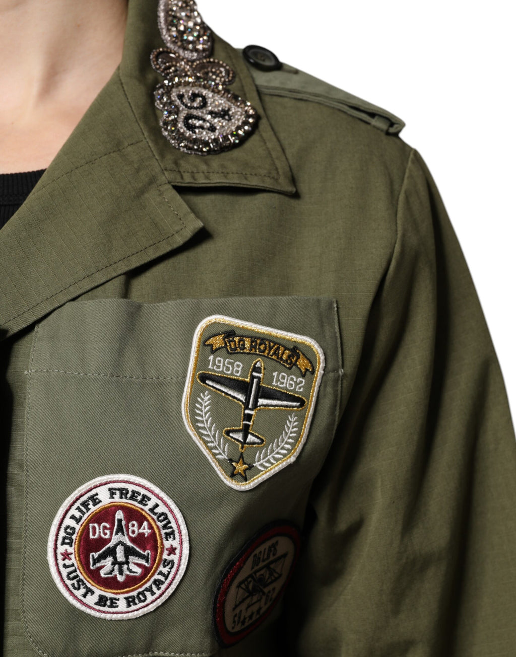 Dolce & Gabbana Militärgrüner verschnörkelter Mantel Jacke Queen