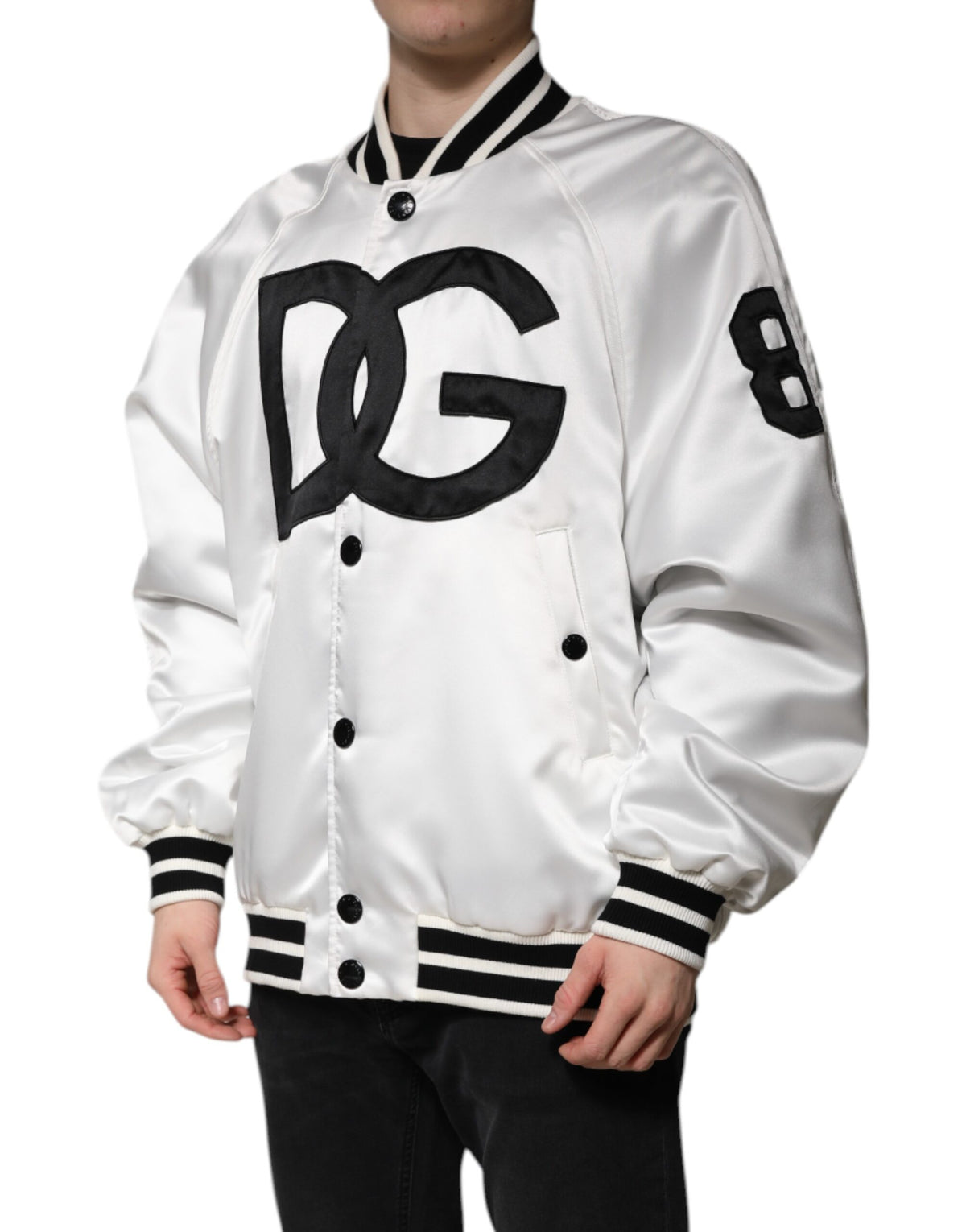 Dolce & Gabbana Weiße DG Logo Polyester Jersey Bomberjacke