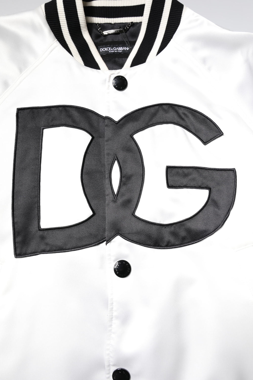 Dolce & Gabbana Weiße DG Logo Polyester Jersey Bomberjacke