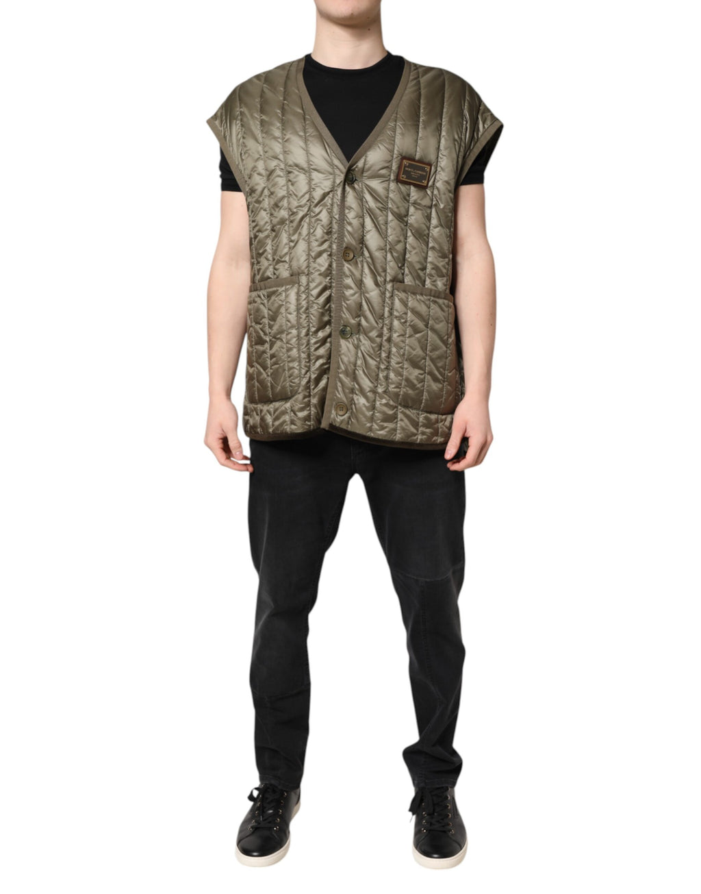 Dolce & Gabbana Braune Logo-Plakette Steppweste Jacke