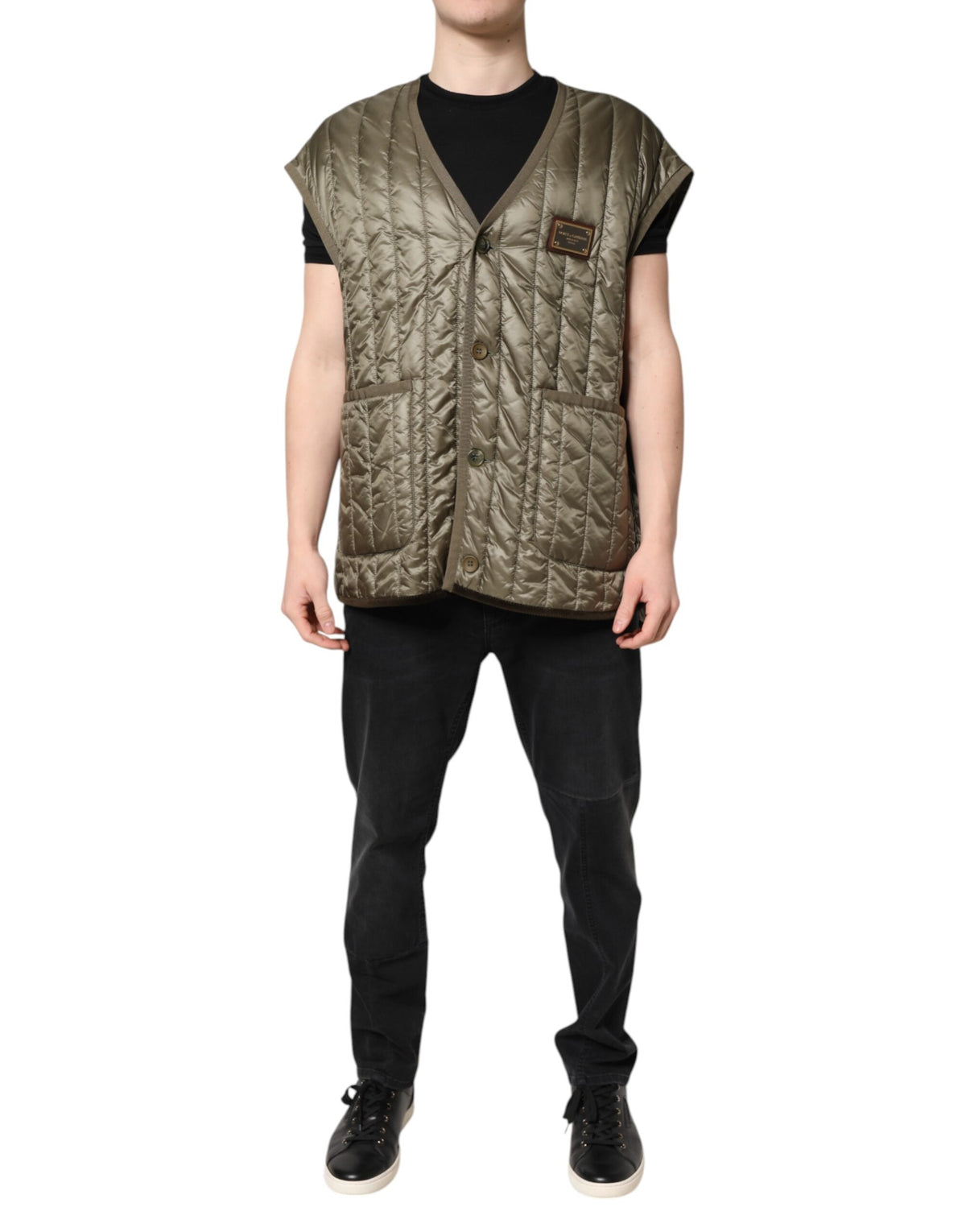 Dolce & Gabbana Braune Logo-Plakette Steppweste Jacke