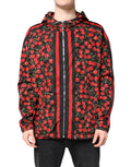 Dolce & Gabbana Schwarze Windbreaker-Jacke mit Kapuze und Kirschenmuster