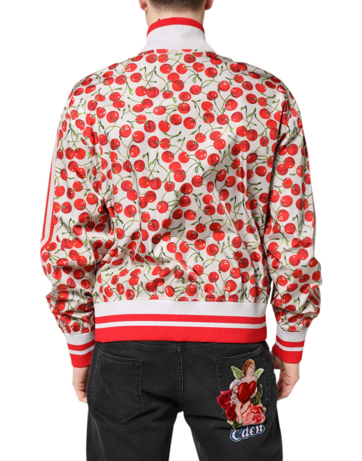 Dolce & Gabbana Weiße Cherry Print Bomberjacke mit durchgehendem Reißverschluss
