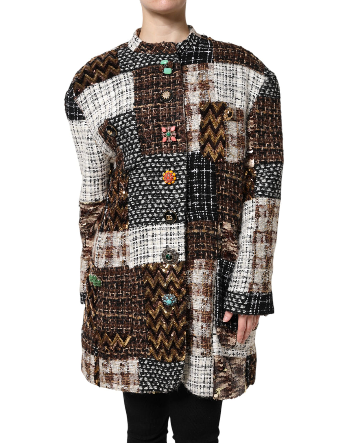 Dolce & Gabbana Multicolor Patchwork Jacke mit Knopfleiste