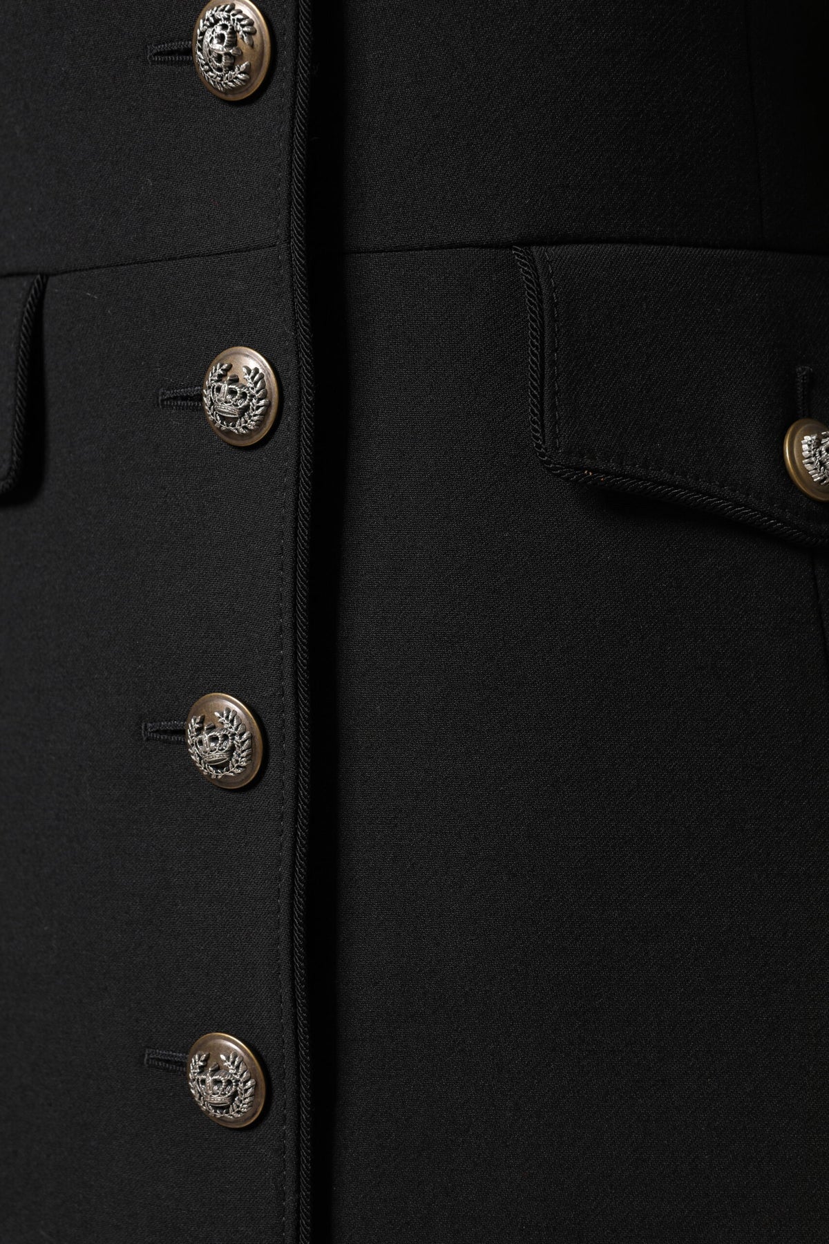 Dolce & Gabbana Schwarzer einreihiger Trenchcoat aus Wolle