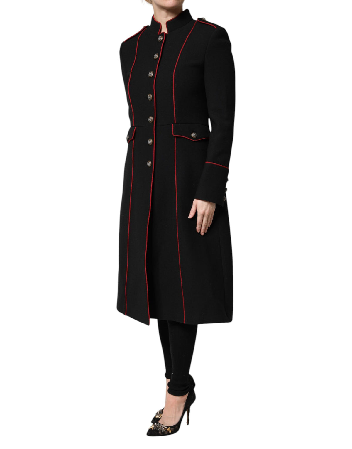 Dolce & Gabbana Schwarzer einreihiger Trenchcoat aus Wolle